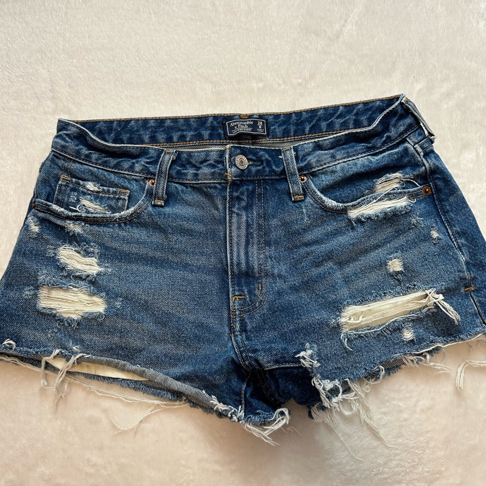 Abercrombie Distressed Blue Denim Shorts